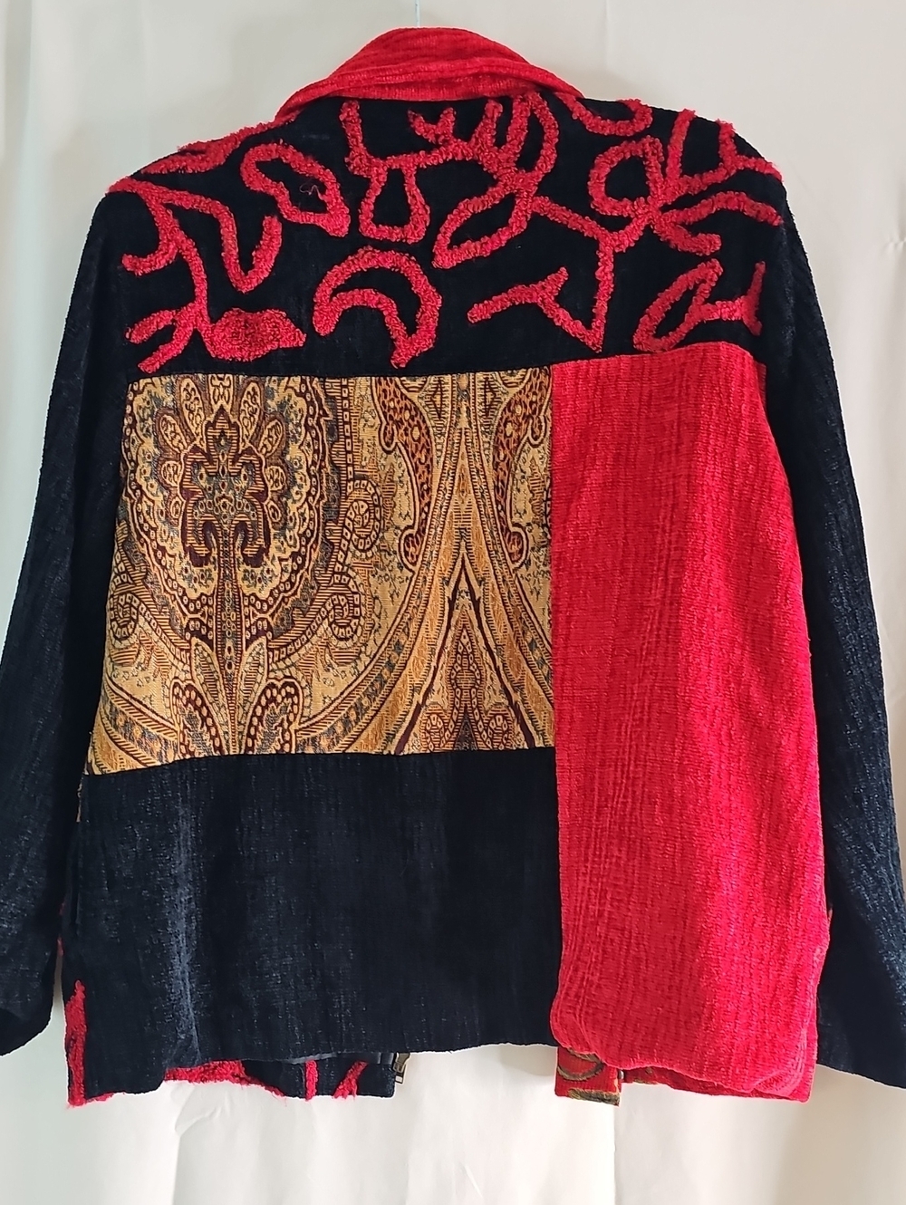 VINTAGE MOKA Red & Black Patchwork Zip Jacket - Picture 6 of 8